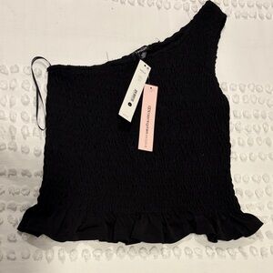 Aqua Black Textured One-Shoulder Top